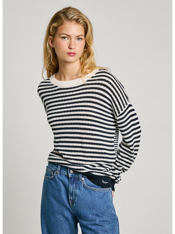 Pepe Jeans Pullover "Poppy" in Dunkelblau/ Weiß
