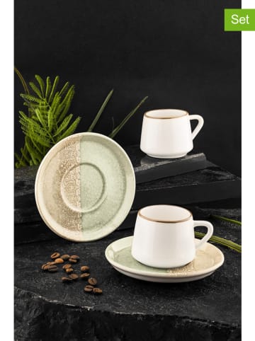 Hermia 6-delige set: koffiekoppen crème/groen/wit - 90 ml