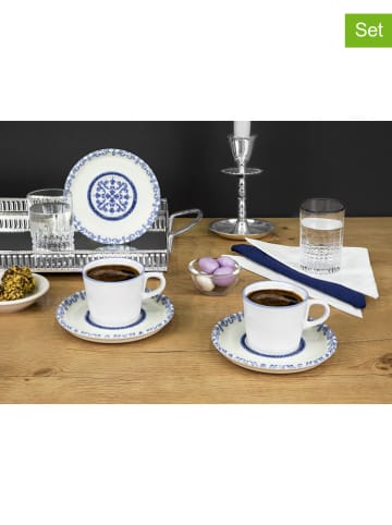 Hermia 6er-Set: Kaffeetassen in Weiß/ Blau - 90 ml