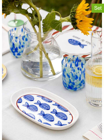 Hermia 2-delige set: serveerplateaus wit/blauw - (L)26 x (B)14 cm