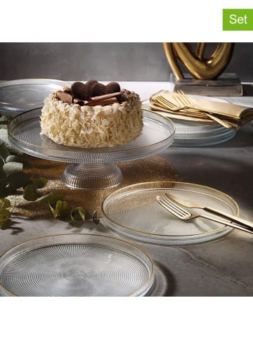 Hermia 7-delige set: dessertborden transparant/goudkleurig