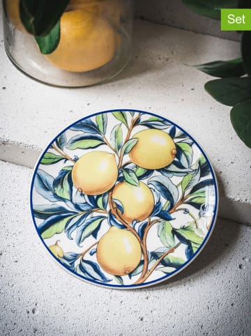 Hermia 6-delige set: dessertborden blauw/geel - Ø 19 cm