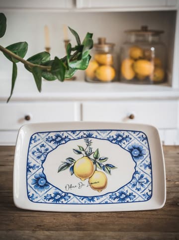 Hermia Serveerplateau wit/blauw/geel - (L)34 x (B)25 cm