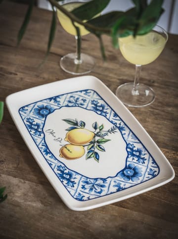 Hermia Serveerplateau wit/blauw/geel - (L)34 x (B)25 cm
