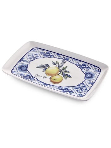 Hermia Serveerplateau wit/blauw/geel - (L)34 x (B)25 cm