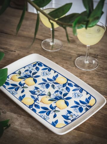 Hermia Serveerplateau wit/blauw/geel - (L)34 x (B)25 cm