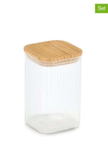 Zeller 2-delige set: voorraadglazen transparant/lichtbruin - (H)15,5 x Ø 10 cm