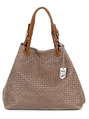Lucca Baldi Leren handtas "Fosdinovo" taupe - (B)37 x (H)45 x (D)15 cm