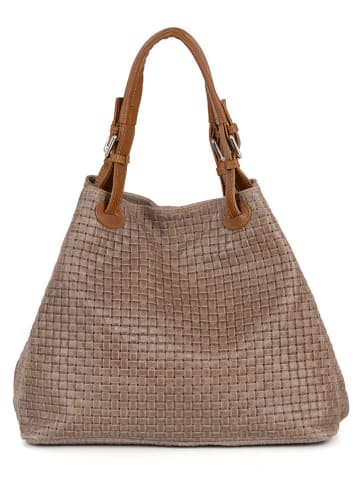 Lucca Baldi Leren handtas "Fosdinovo" taupe - (B)37 x (H)45 x (D)15 cm