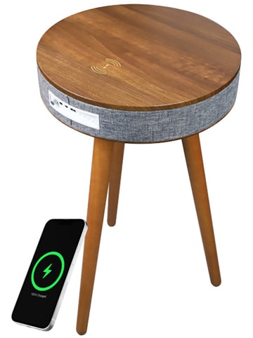 Bolaris Stolik w kolorze brązowym z głośnikiem Bluetooth - wys. 59 x Ø 38,5 cm