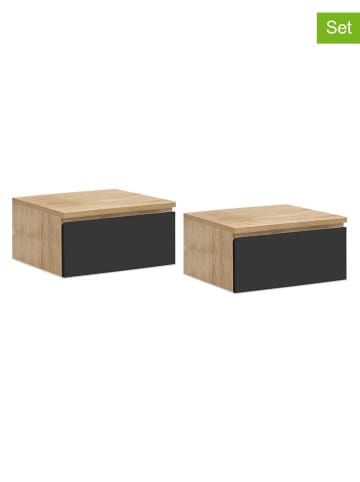 IDOMYA Essentials 2-delige set: nachtkastjes "Tom" lichtbruin/wit - (B)40 x (H)18 x (D)30 cm