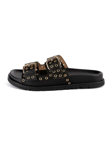 loft37 Leder-Pantoletten in Schwarz/ Gold