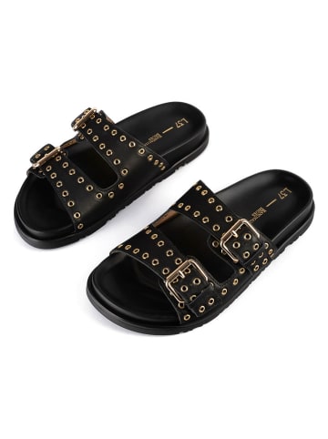 loft37 Leder-Pantoletten in Schwarz/ Gold