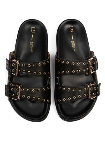 loft37 Leder-Pantoletten in Schwarz/ Gold