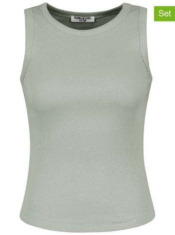 Sublevel 2er-Set: Tops in Salbei/ Schwarz
