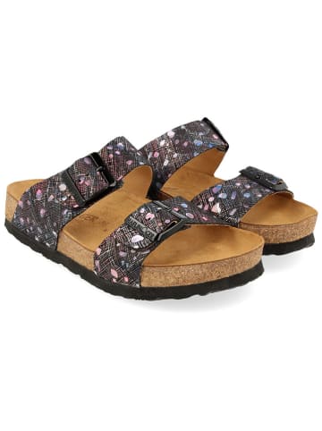 HAFLINGER Leder-Pantoletten in Schwarz/ Pink