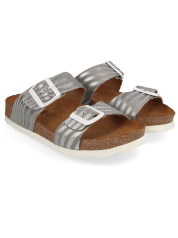 HAFLINGER Leder-Pantoletten in Grau/ Silber