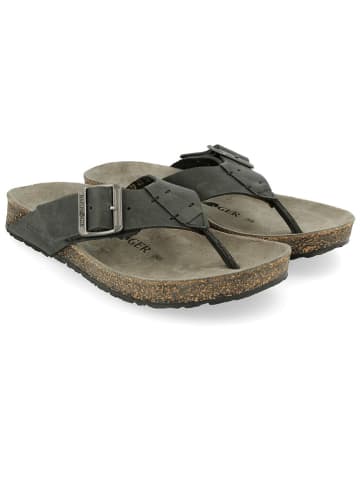 HAFLINGER Leder-Zehentrenner in Schwarz/ Grau