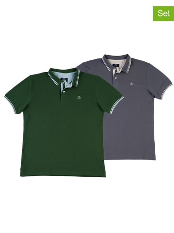 The Time of Bocha 2er-Set: Poloshirts in Grau/ Dunkelgrün