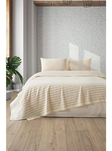Colourful Cotton Bedsprei "Loom" crème/bruin