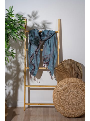 FLORIANE GARDEN Fouta turquoise/rood
