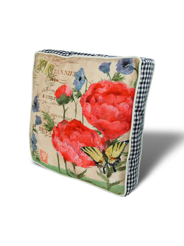 FLORIANE GARDEN Stuhlkissen in Beige/ Rot/ Blau