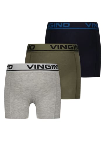 Vingino 3er-Set: Boxershorts in Dunkelblau/ Khaki/ Grau