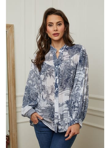 Plume Blouse "Kolel" wit/donkerblauw