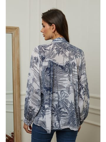 Plume Blouse "Kolel" wit/donkerblauw