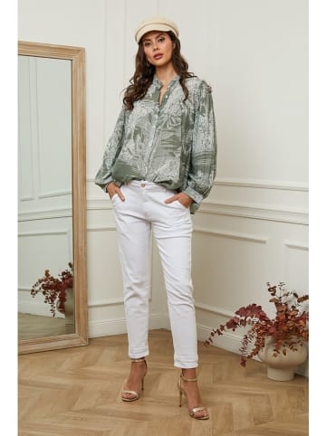 Plume Bluse "Kolel" in Khaki/ Weiß