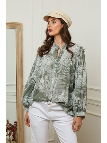 Plume Bluse "Kolel" in Khaki/ Weiß