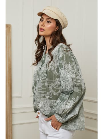 Plume Bluse "Kolel" in Khaki/ Weiß