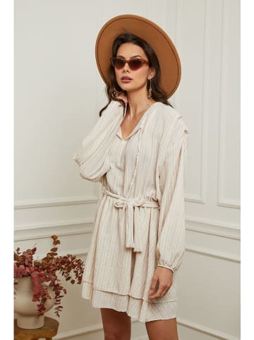 Plume Kleid "Bichi" in Beige/ Weiß
