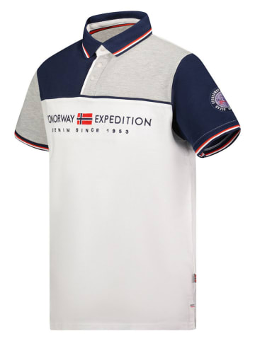 Geographical Norway Koszulka polo "Kondo" w kolorze jasnoszaro-biało-granatowym