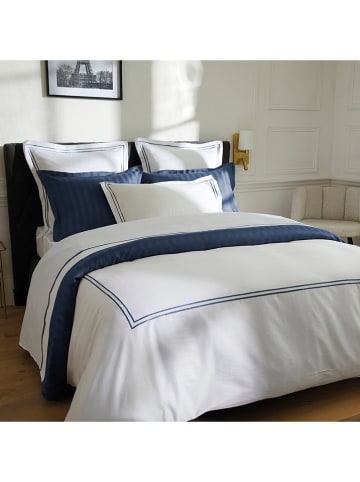 maison héritage PARIS Satin-Bettwäsche-Set "Paris" in Weiß/ Dunkelblau