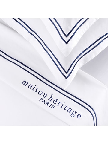 maison héritage PARIS 4tlg. Satin-Bettlaken-Set "Paris" in Weiß/ Dunkelblau
