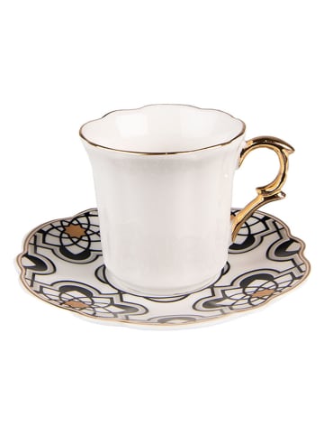 Clayre & Eef Kaffeetasse in Weiß/ Schwarz/ Beige - 95 ml