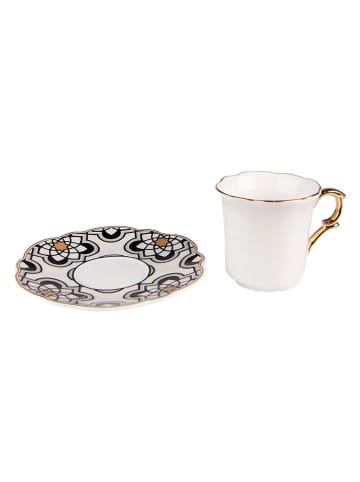 Clayre & Eef Kaffeetasse in Weiß/ Schwarz/ Beige - 95 ml