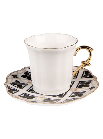 Clayre & Eef Filiżanka w kolorze złoto-biało-czarnym do kawy - 95 ml