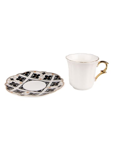 Clayre & Eef Kaffeetasse in Weiß/ Schwarz/ Gold - 95 ml