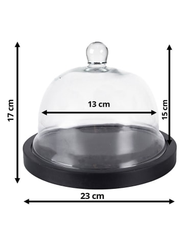 Clayre & Eef Szklany klosz w kolorze czarnym - wys. 17 x Ø 23 cm