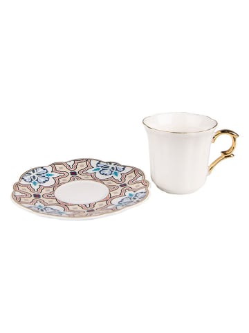 Clayre & Eef Filiżanka w kolorze biało-czerwono-niebieskim do kawy - 95 ml