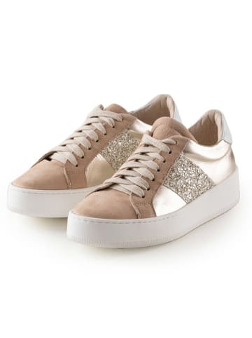 Anna Morellini Leren sneakers "Gioletta" beige/goudkleurig