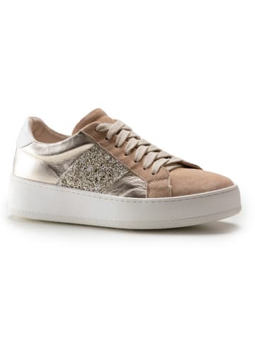 Anna Morellini Leren sneakers "Gioletta" beige/goudkleurig