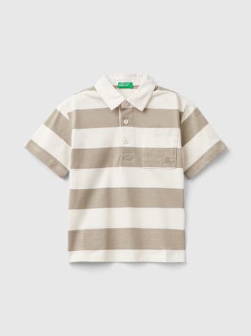 Benetton Poloshirt in Beige/ Weiß