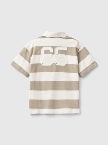 Benetton Poloshirt in Beige/ Weiß