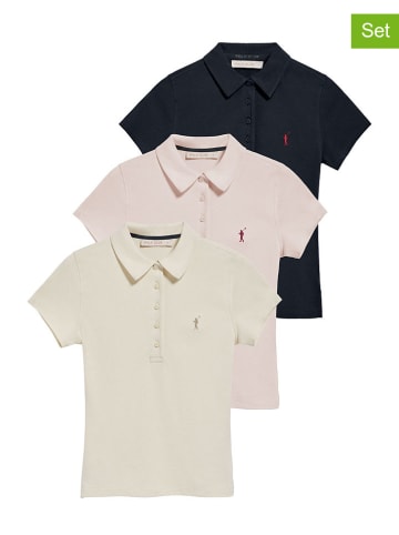 Polo Club 3er-Set: Poloshirts in Dunkelblau/ Rosa/ Creme