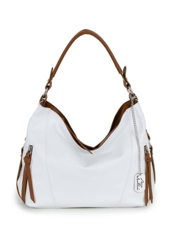 Anna Morellini Leder-Schultertasche "Noalia" in Weiß/ Braun - (B)32 x (H)25 x (T)12 cm