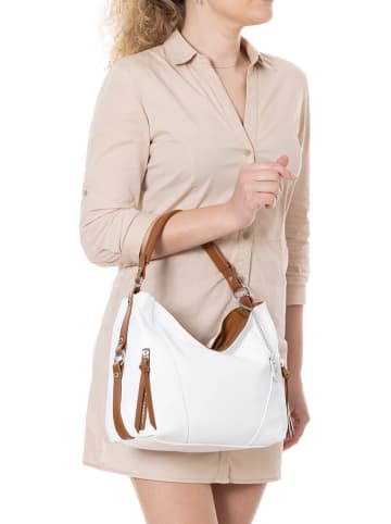 Anna Morellini Leder-Schultertasche "Noalia" in Weiß/ Braun - (B)32 x (H)25 x (T)12 cm
