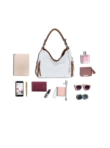 Anna Morellini Leder-Schultertasche "Noalia" in Weiß/ Braun - (B)32 x (H)25 x (T)12 cm